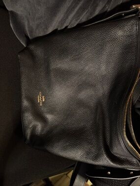 Coach Black Pebbled Leather Messenger Bag with Gold Logo